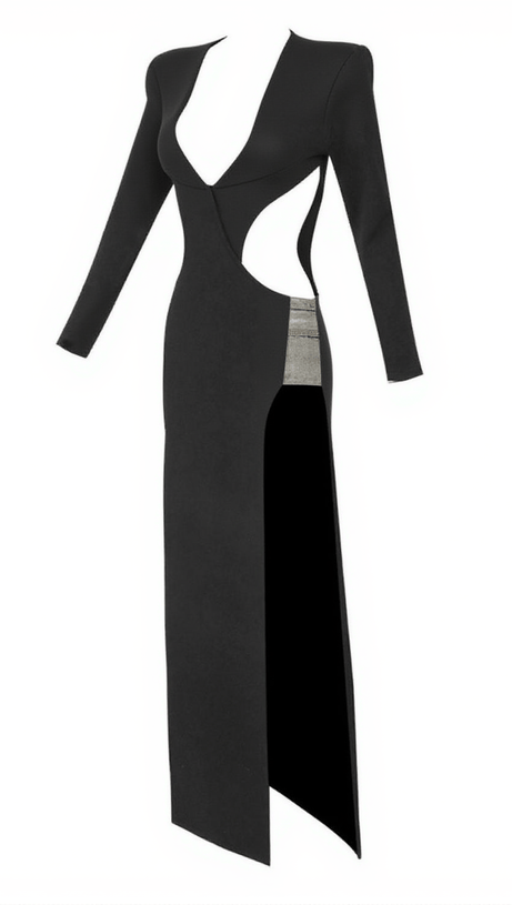 ELETTRA CUTOUT CRYSTAL SPLIT BANDAGE DRESS