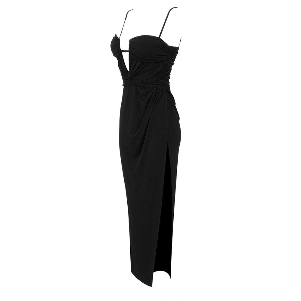 AIIZIE THIGH SLIT MAXI DRESS IN BLACK - product image