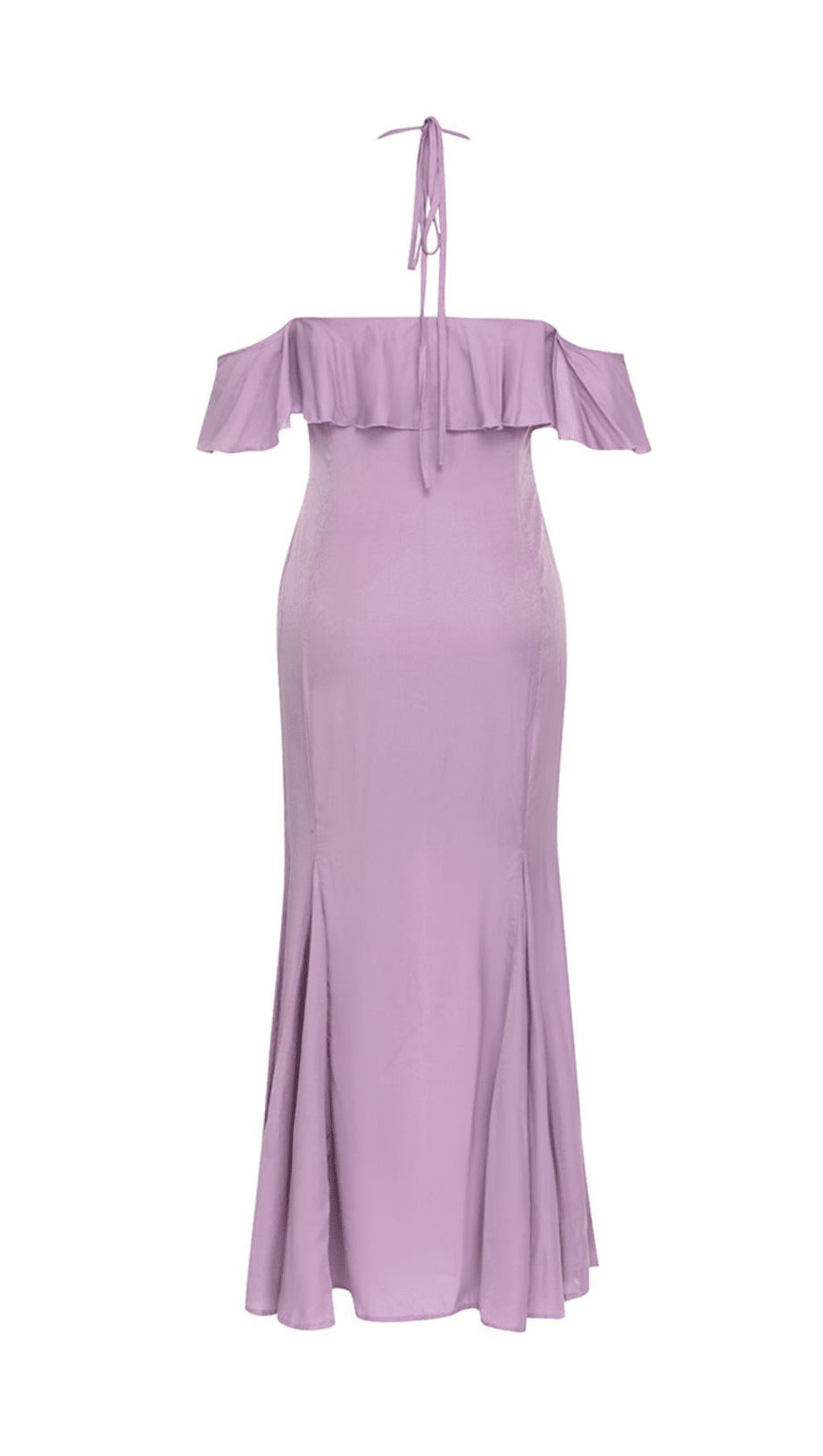 OFF-THE-SHOULDER PLEATED SLIT RUFFLED MAXI DRESS