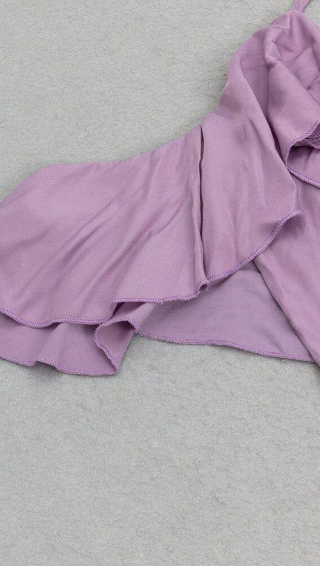 OFF-THE-SHOULDER PLEATED SLIT RUFFLED MAXI DRESS