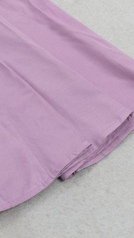 OFF-THE-SHOULDER PLEATED SLIT RUFFLED MAXI DRESS