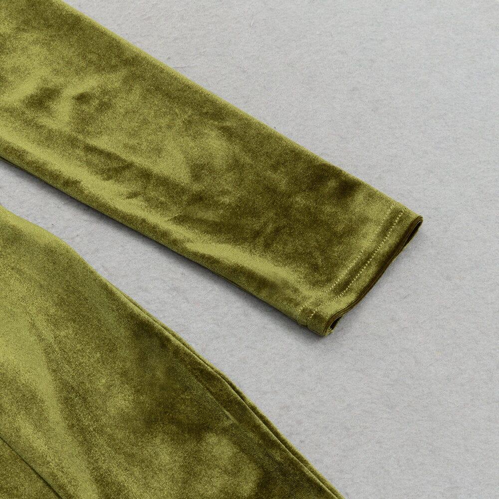 AIIZIE OLIVE GREEN MESH VELVET SLIT HIP-HUGGING DRESS - product image