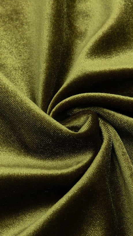 OLIVE GREEN MESH VELVET SLIT HIP-HUGGING DRESS