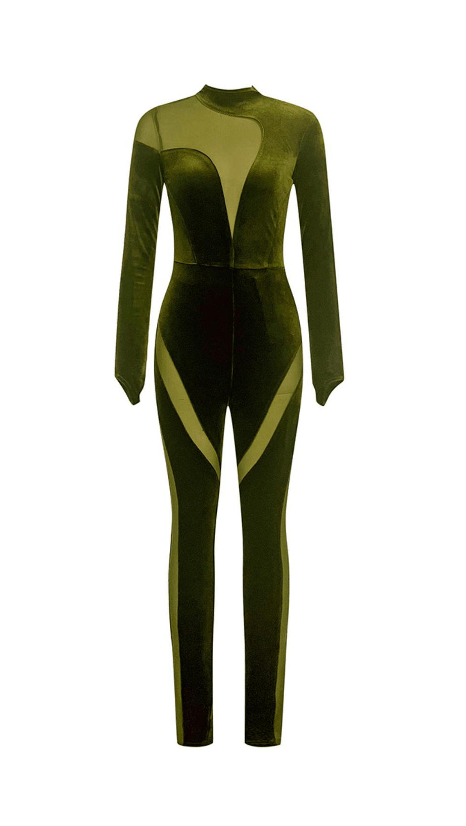 TUTA CASUAL A MANICHE LUNGHE IN VELLUTO VERDE OLIVA IN RETE ADERENTE