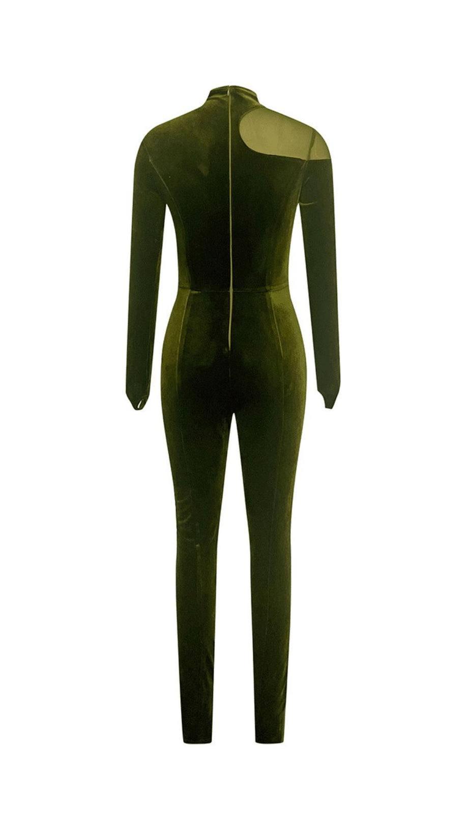 TUTA CASUAL A MANICHE LUNGHE IN VELLUTO VERDE OLIVA IN RETE ADERENTE