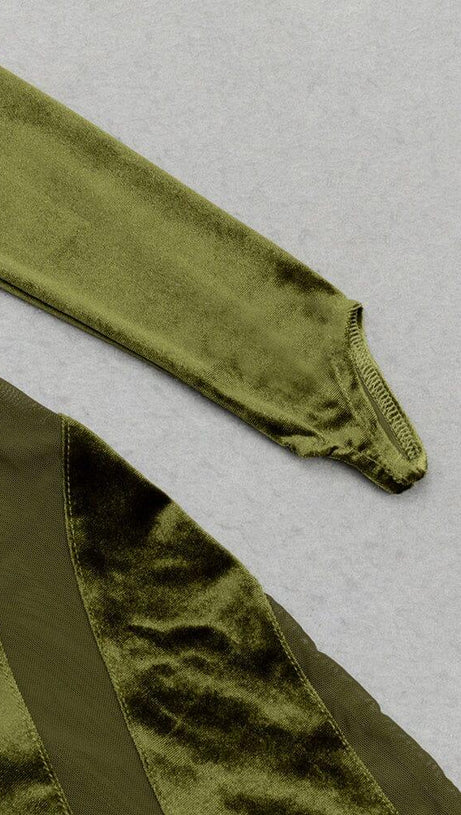 TUTA CASUAL A MANICHE LUNGHE IN VELLUTO VERDE OLIVA IN RETE ADERENTE