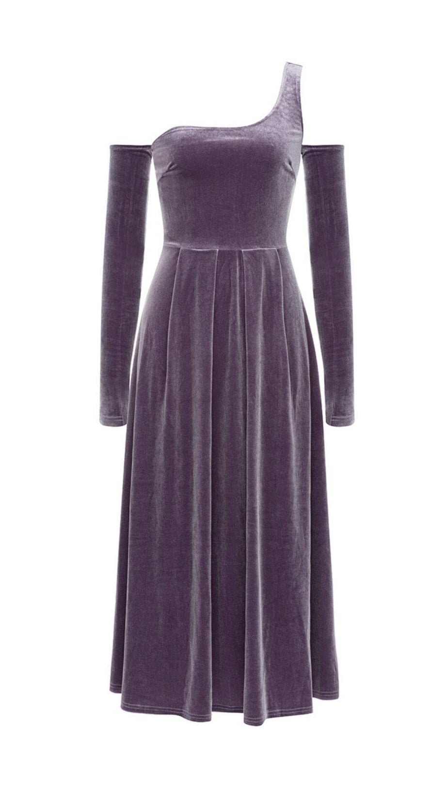 MIDIKLEID AUS KASCHMIR MIT LANGEN ÄRMELN UND EINER SCHULTER