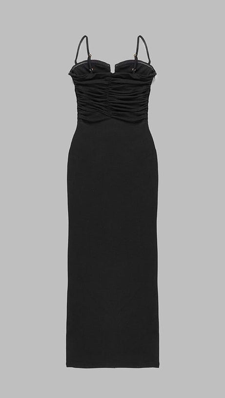 THIGH SLIT MAXI DRESS IN BLACK