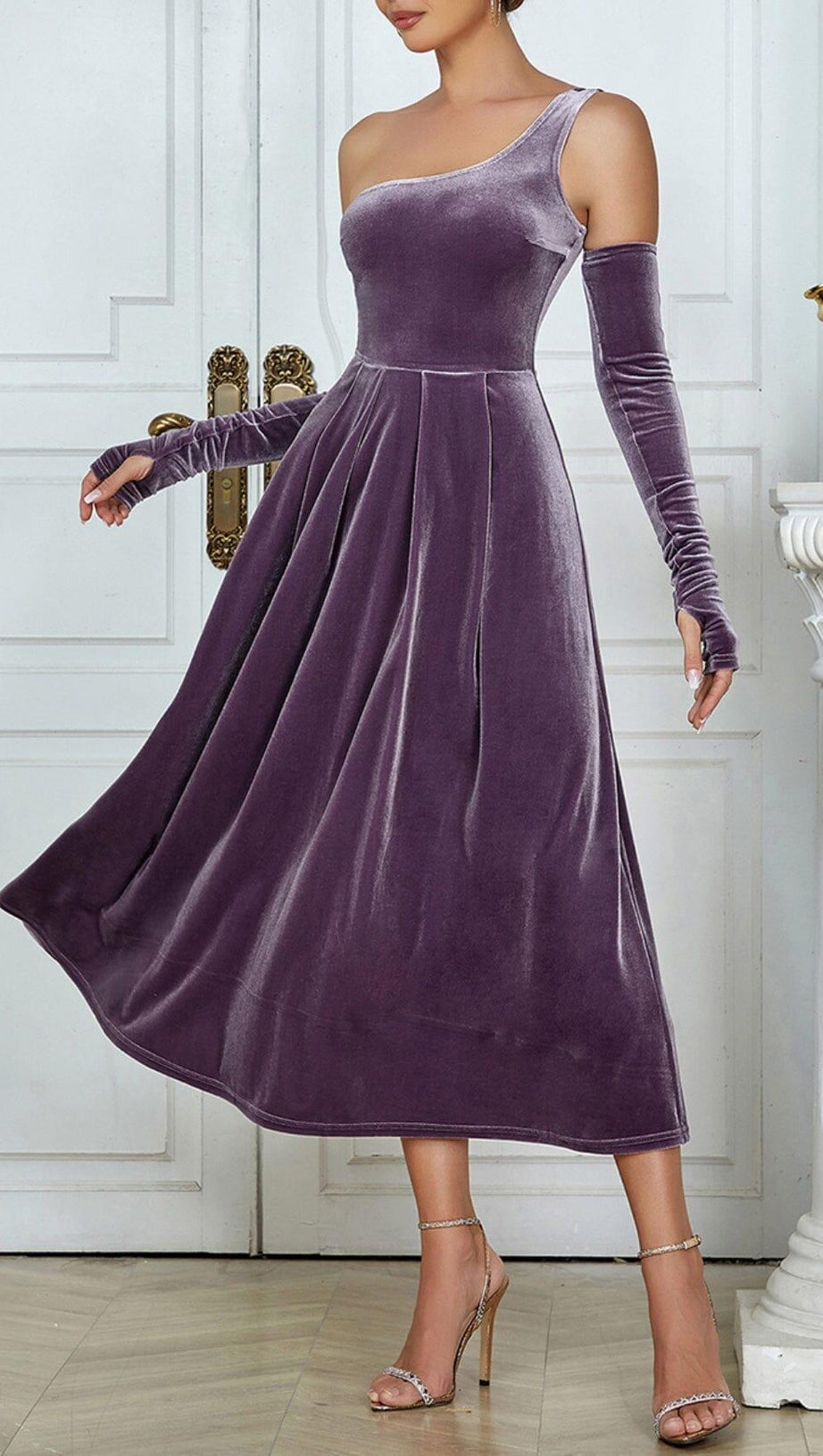 ONE SHOULDER CASHMERE LONG SLEEVE MIDI DRESS