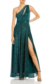 ONE SHOULDER CRINKLED METALLIC GOWN