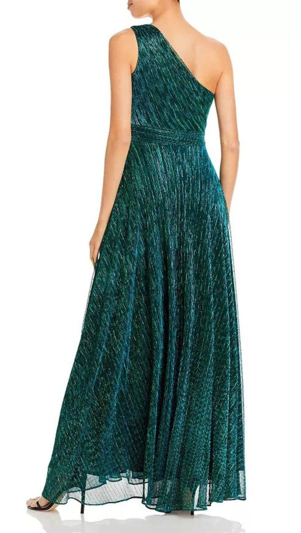 AIIZIE ONE SHOULDER CRINKLED METALLIC GOWN - product image