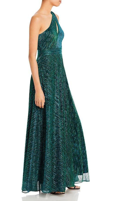 ONE SHOULDER CRINKLED METALLIC GOWN