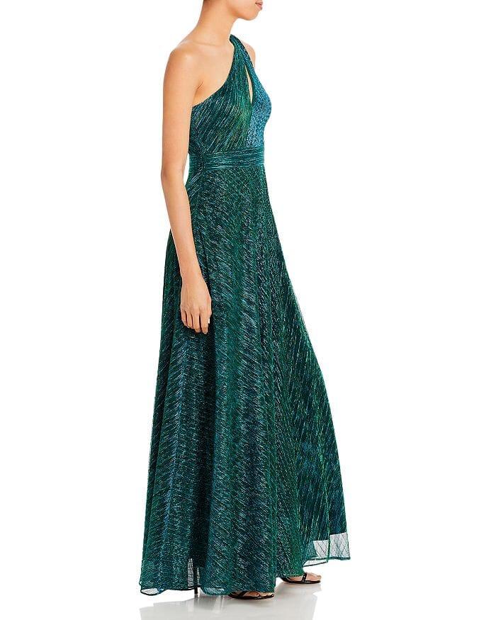 AIIZIE ONE SHOULDER CRINKLED METALLIC GOWN - product image