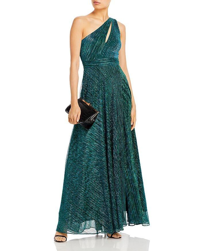 AIIZIE ONE SHOULDER CRINKLED METALLIC GOWN - product image