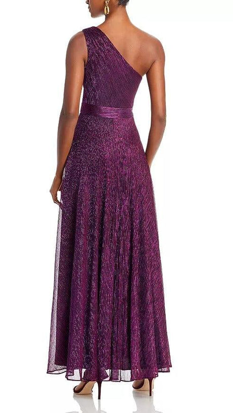 ONE SHOULDER CRINKLED METALLIC GOWN