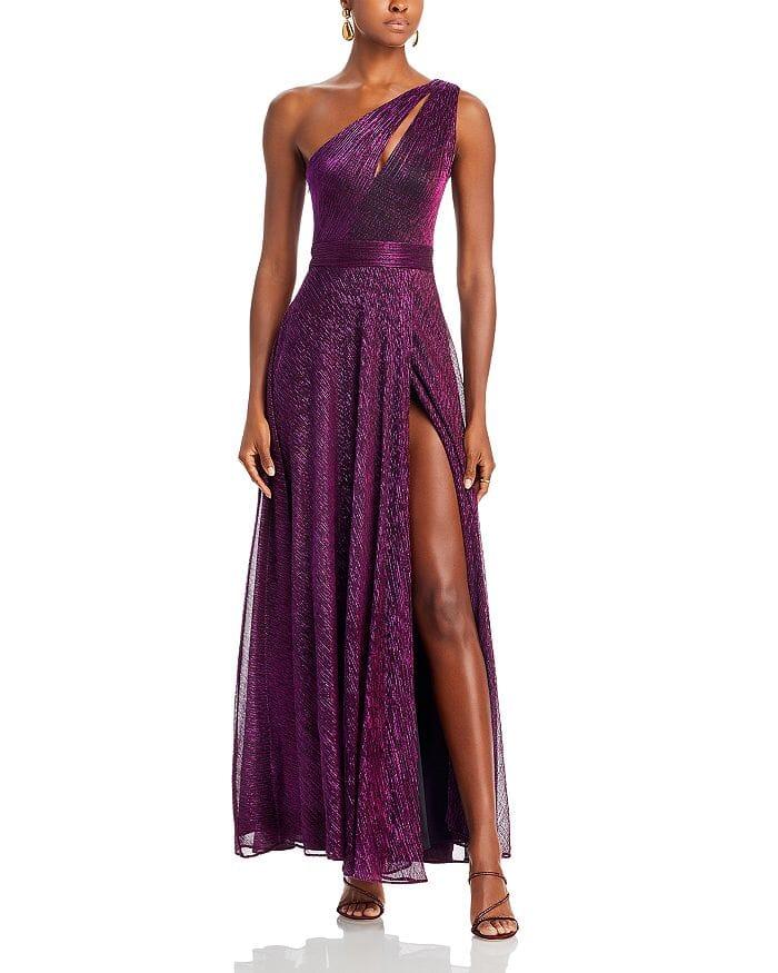 AIIZIE ONE SHOULDER CRINKLED METALLIC GOWN - product image