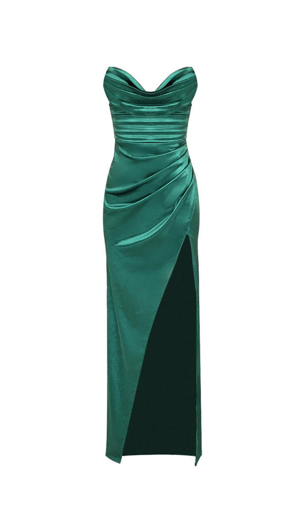 AIIZIE GREEN DRAPED WRAP TUBE TOP MAXI DRESS - product image