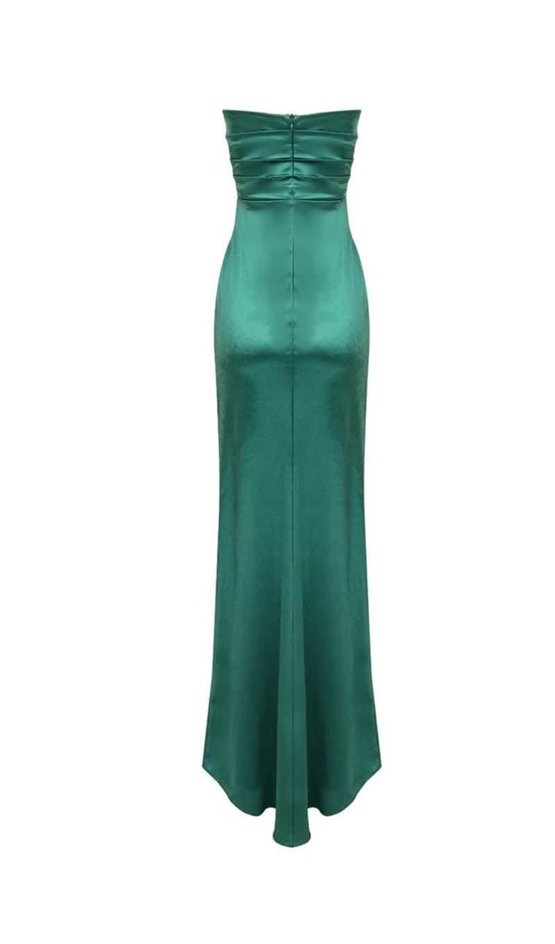 GREEN DRAPED WRAP TUBE TOP MAXI DRESS