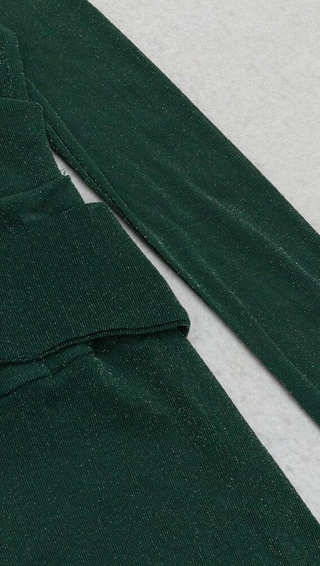 GREEN ONE-SHOULDER MESH MIDI DRESS