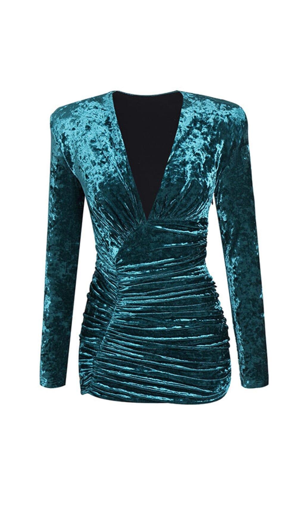 GRÜNES MINIKLEID AUS SAMT MIT V-AUSSCHNITT