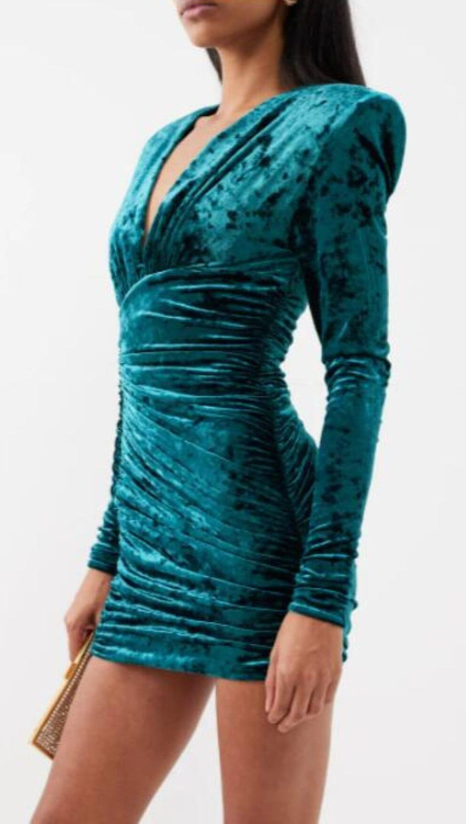 GRÜNES MINIKLEID AUS SAMT MIT V-AUSSCHNITT