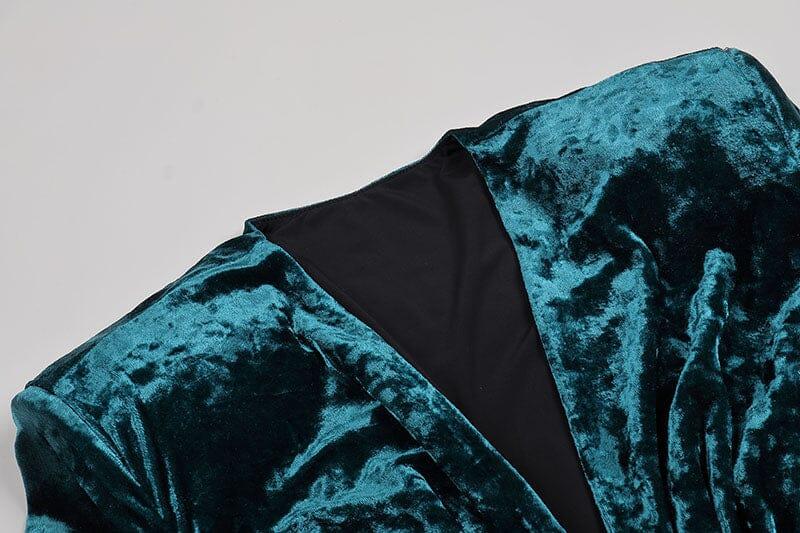 GRÜNES MINIKLEID AUS SAMT MIT V-AUSSCHNITT