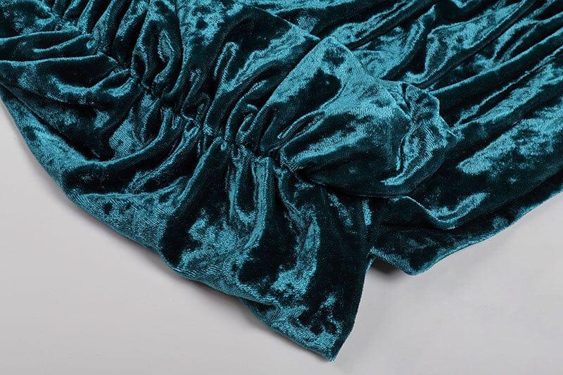 GRÜNES MINIKLEID AUS SAMT MIT V-AUSSCHNITT