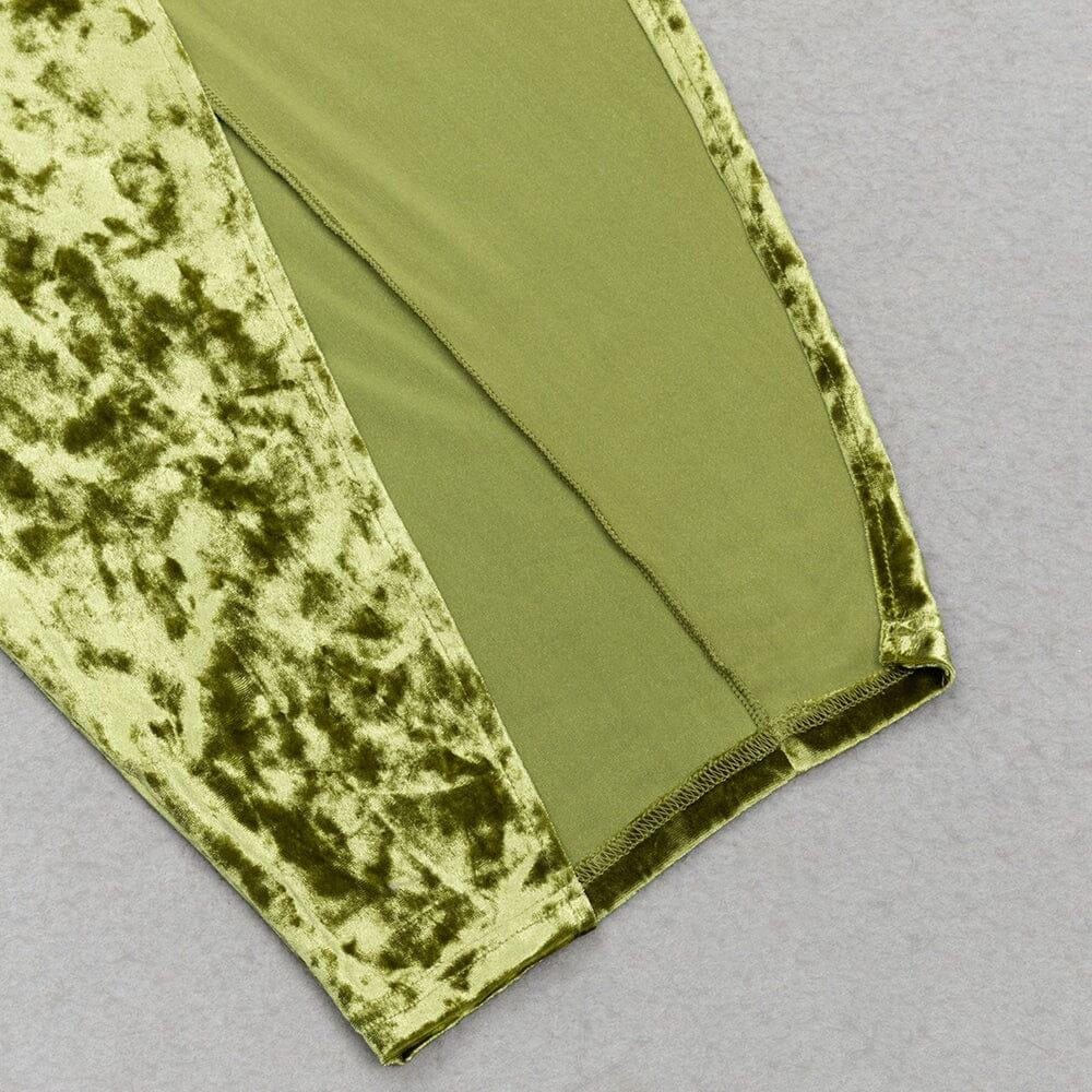 AIIZIE GREEN VELVET V-NECK PLEATED TUBE TOP HIGH SLIT MAXI DRESS - product image
