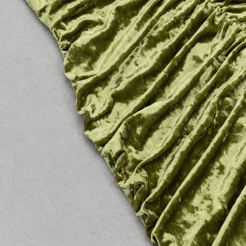 AIIZIE GREEN VELVET V-NECK PLEATED TUBE TOP HIGH SLIT MAXI DRESS - product image