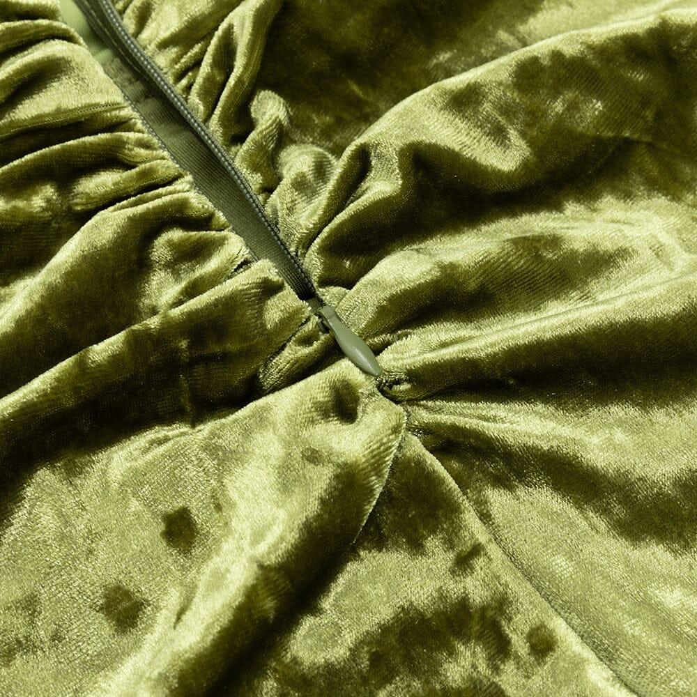 AIIZIE GREEN VELVET V-NECK PLEATED TUBE TOP HIGH SLIT MAXI DRESS - product image