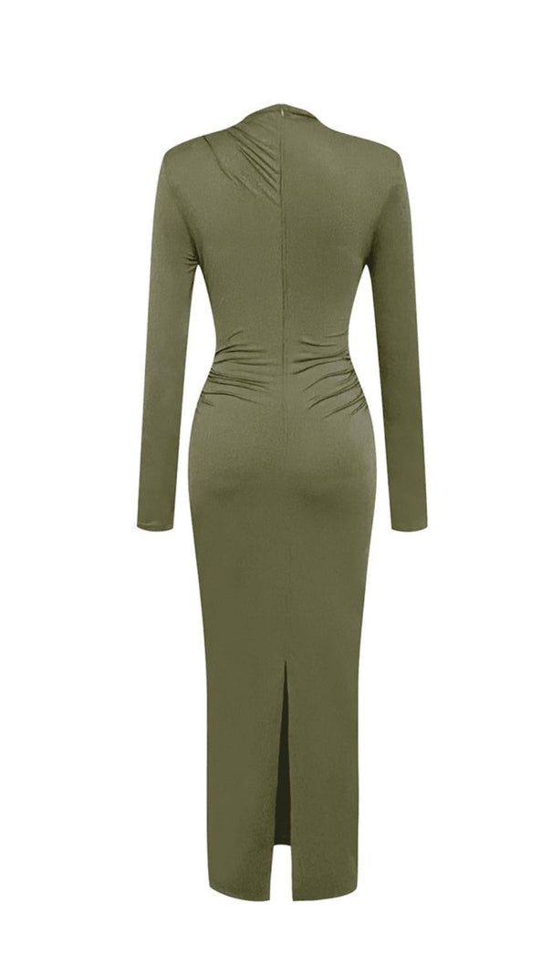 AIIZIE HALF TURTLENECK LONG SLEEVES HOLLOW TIGHT PLEATED LONG DRESS - product image