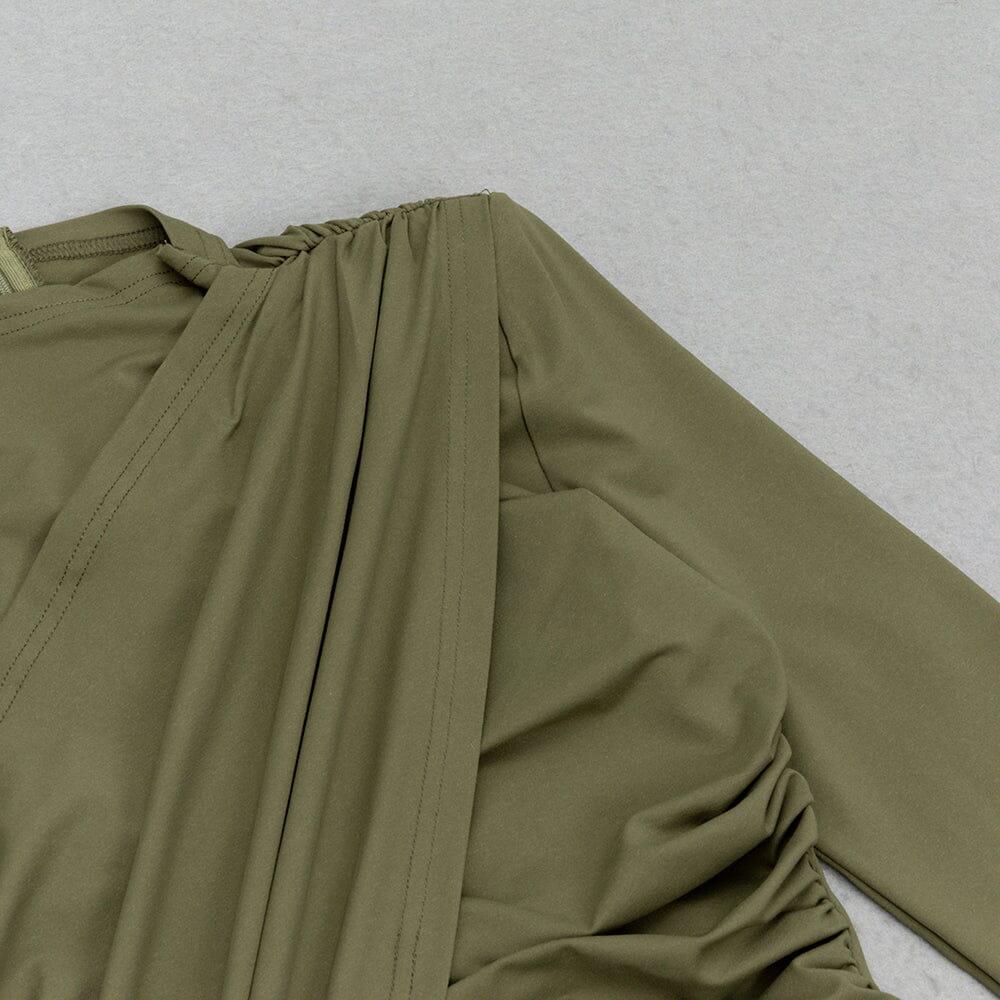 AIIZIE HALF TURTLENECK LONG SLEEVES HOLLOW TIGHT PLEATED LONG DRESS - product image