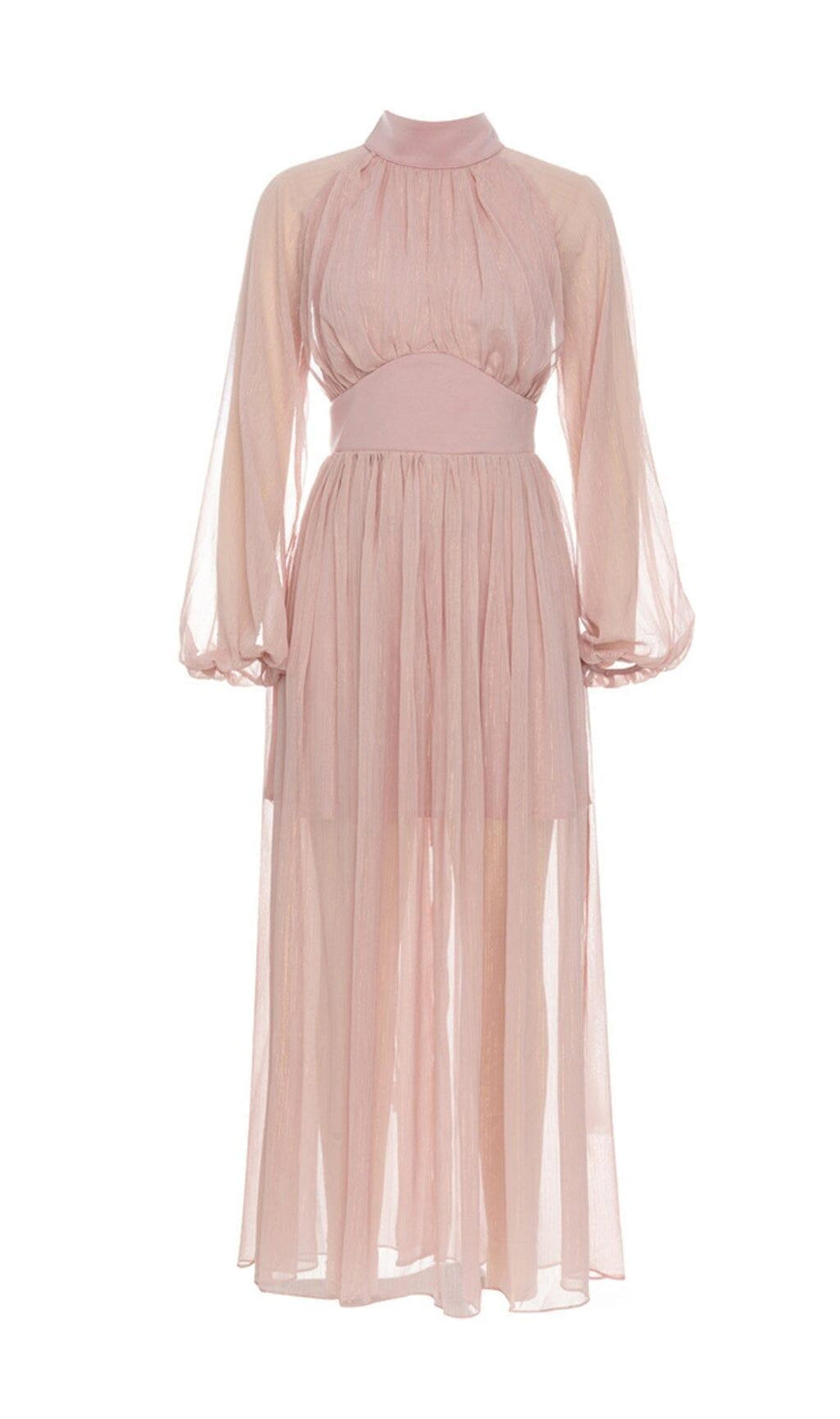 KLEID AUS NETZ MIT HALBEM ROLLKRAGEN UND PUFFÄRMELN, LANGEM ÄRMEL