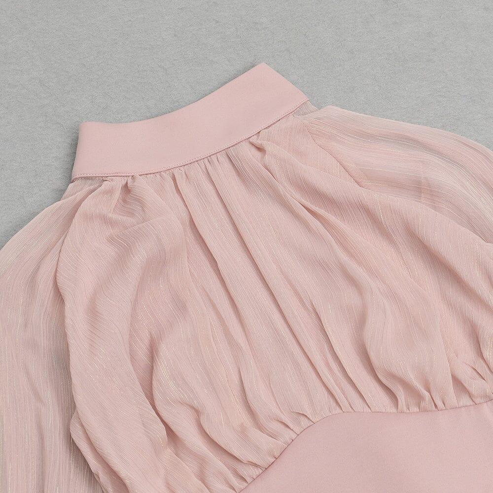 AIIZIE HALF TURTLENECK PUFF LONG SLEEVE WAISTED MESH DRESS - product image