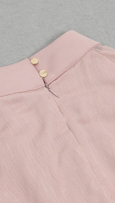 HALF TURTLENECK PUFF LONG SLEEVE WAISTED MESH DRESS