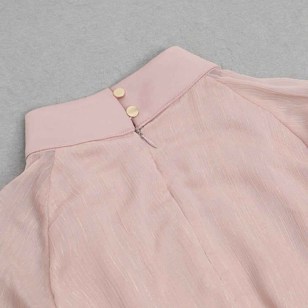 AIIZIE HALF TURTLENECK PUFF LONG SLEEVE WAISTED MESH DRESS - product image