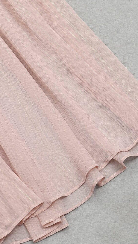 HALF TURTLENECK PUFF LONG SLEEVE WAISTED MESH DRESS