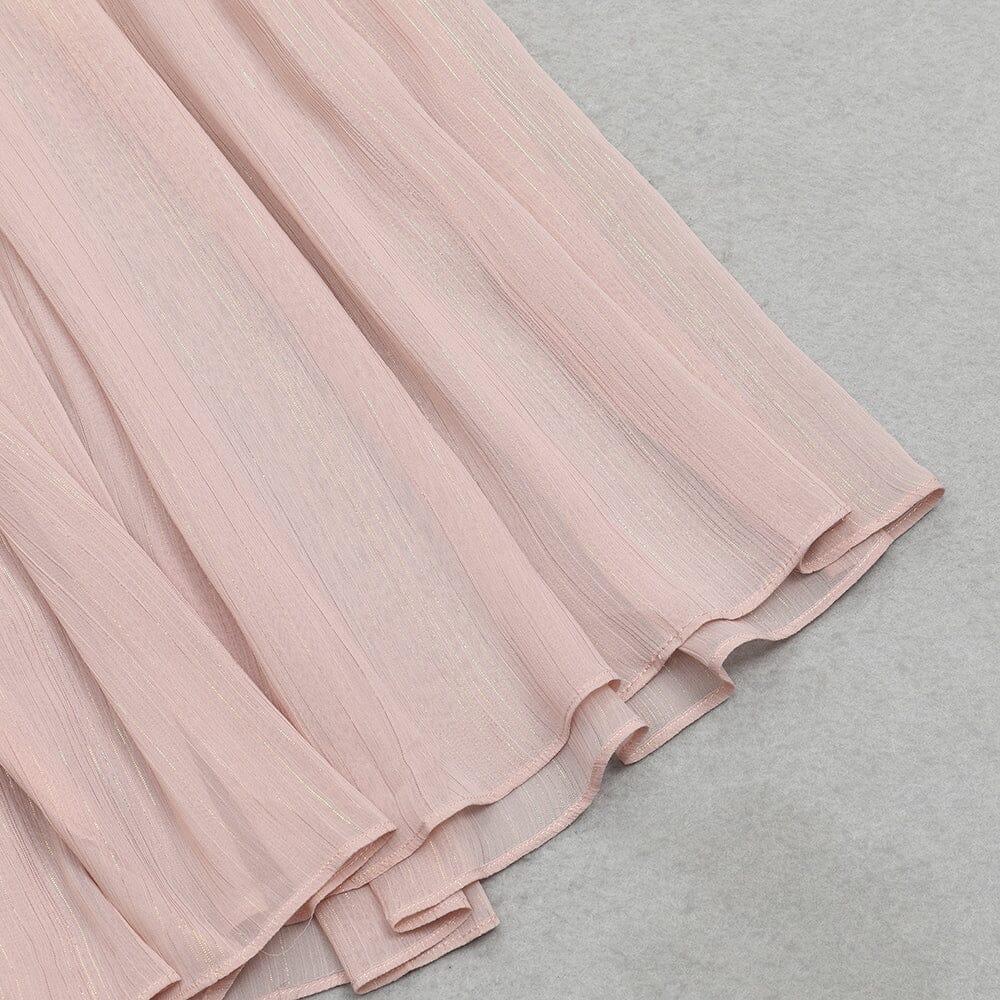 AIIZIE HALF TURTLENECK PUFF LONG SLEEVE WAISTED MESH DRESS - product image
