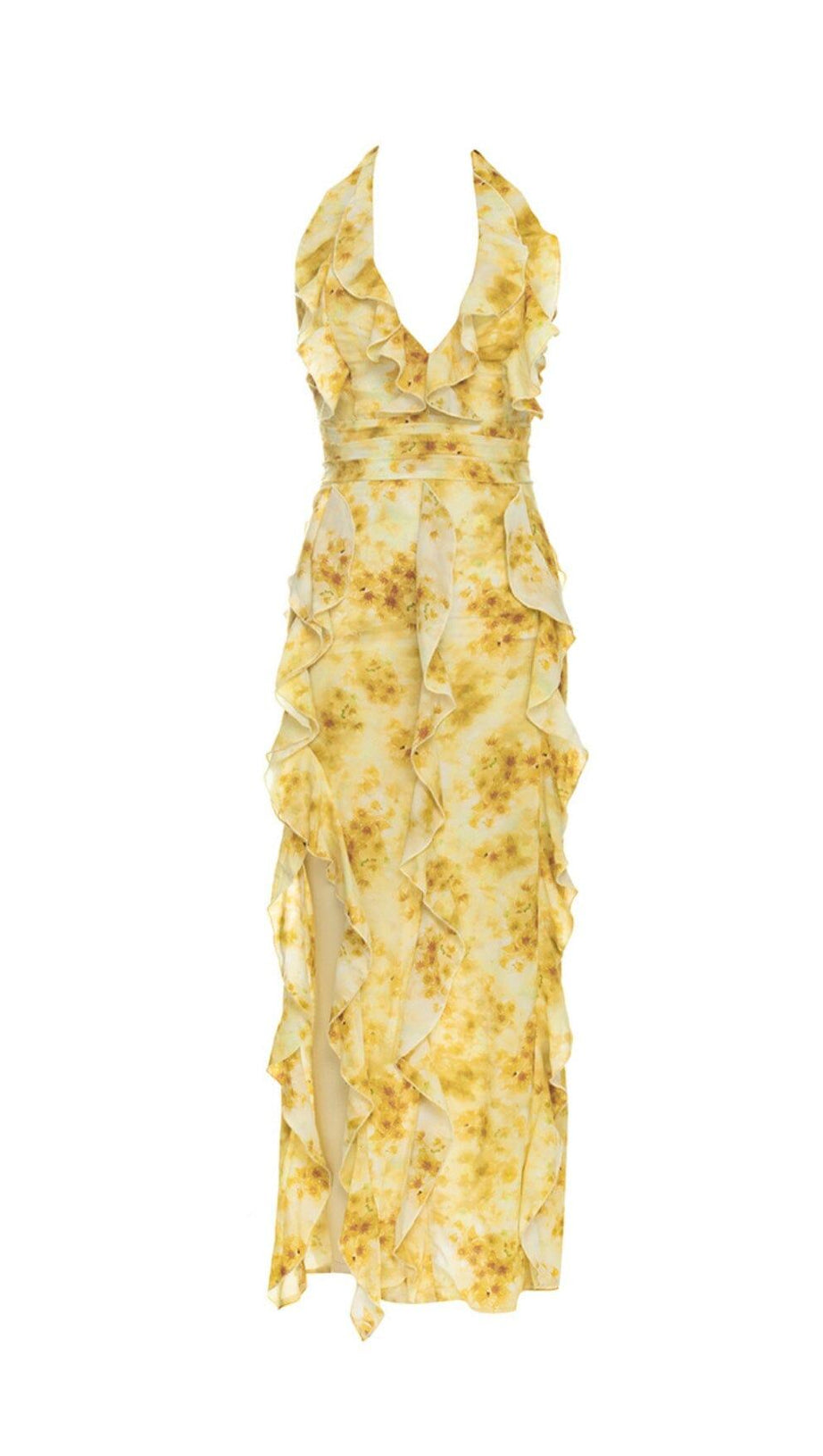 Sexy Neckholder-Kleid mit Print, Plissee-Kante und Schlitz