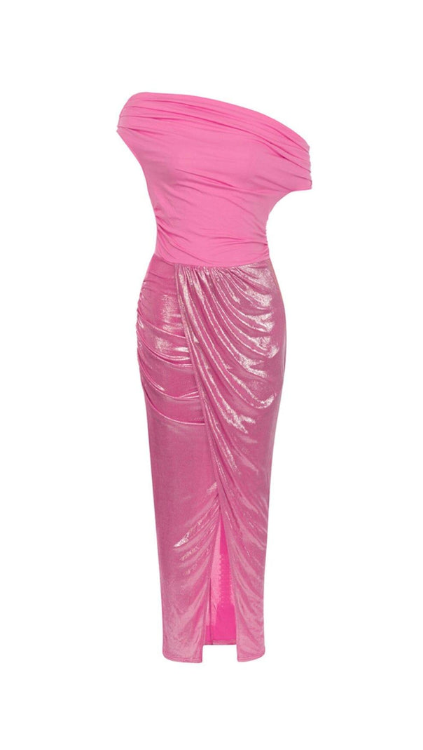 ABITO ROSA CON SPACCHI E RUCHES