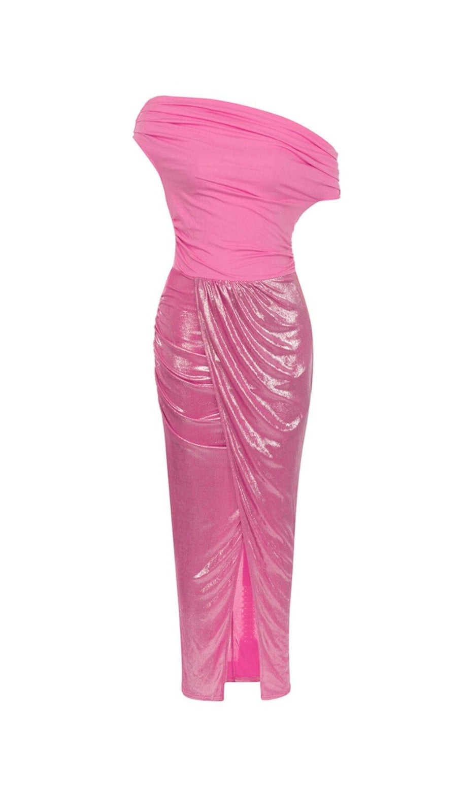 Gerafftes, geschlitztes Oberschenkelkleid in Pink