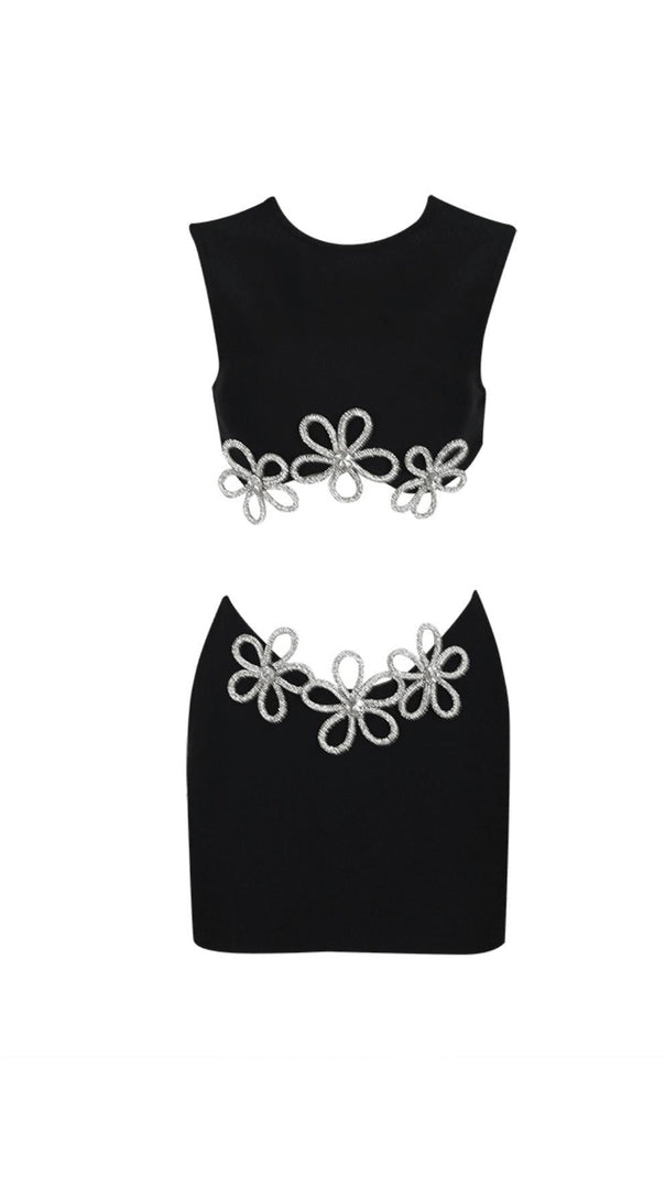 AIIZIE HOLLOW SLEEVELESS HOT RHINESTONE TOP & DRESS SET - product image