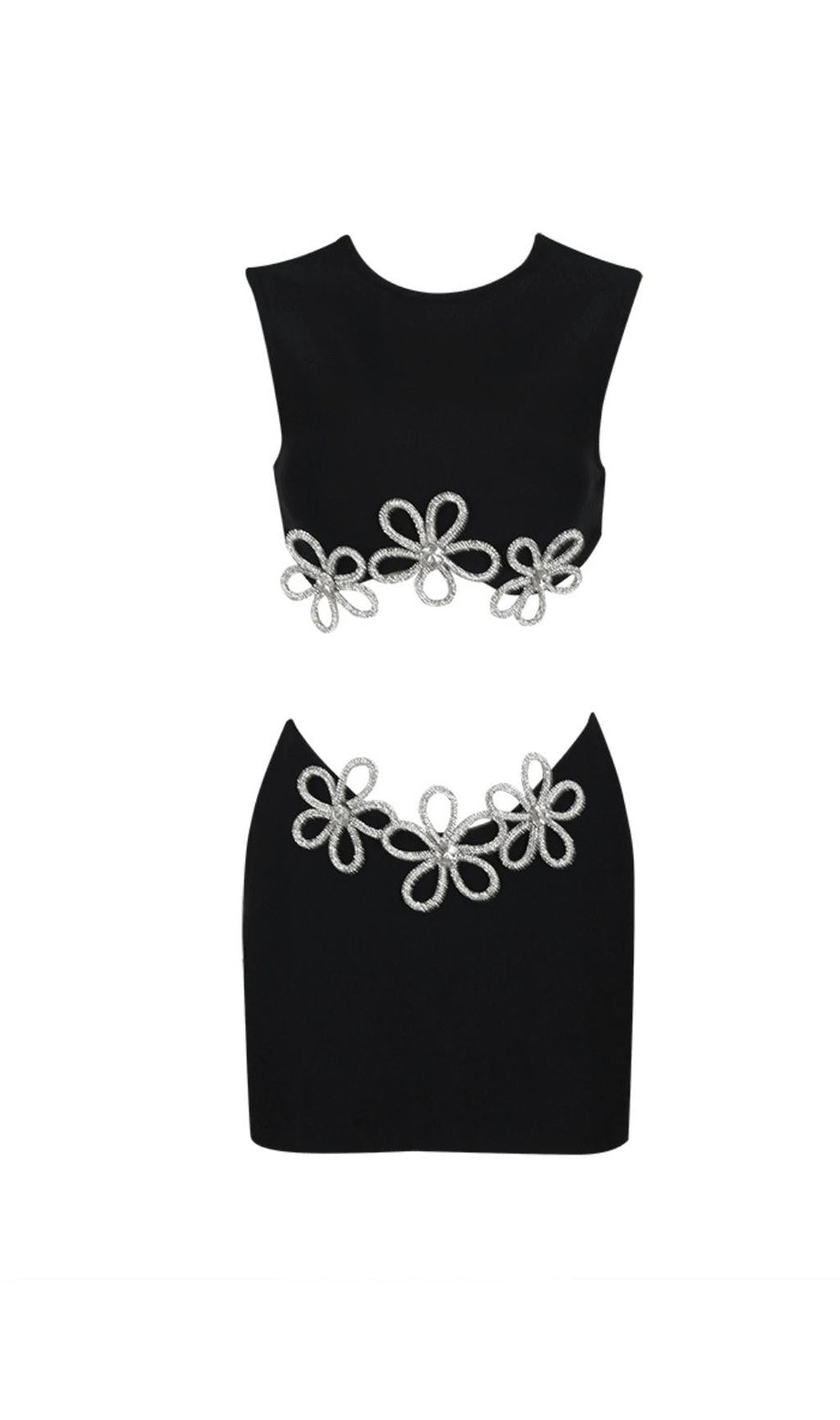 HOHLARMLOSES HEISSES STRASS-TOP &amp; KLEID-SET