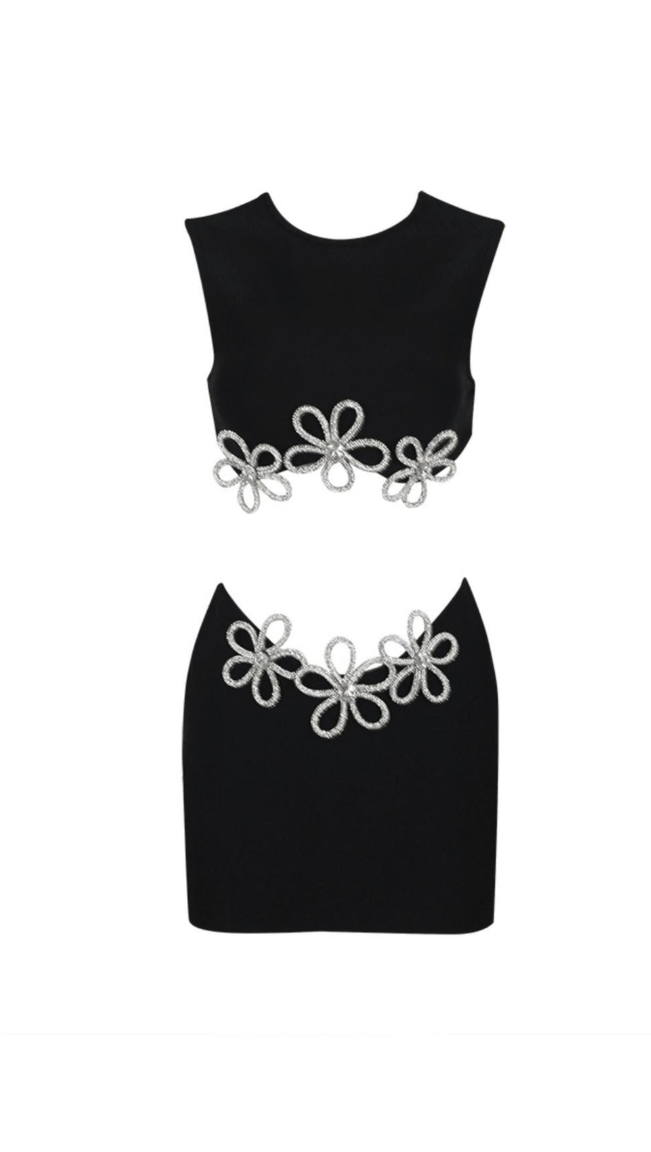 HOHLARMLOSES HEISSES STRASS-TOP &amp; KLEID-SET