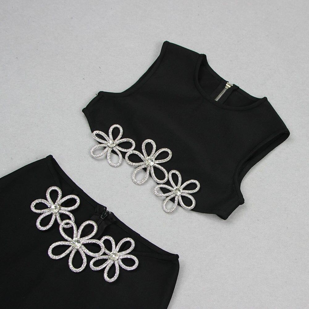 AIIZIE HOLLOW SLEEVELESS HOT RHINESTONE TOP & DRESS SET - product image