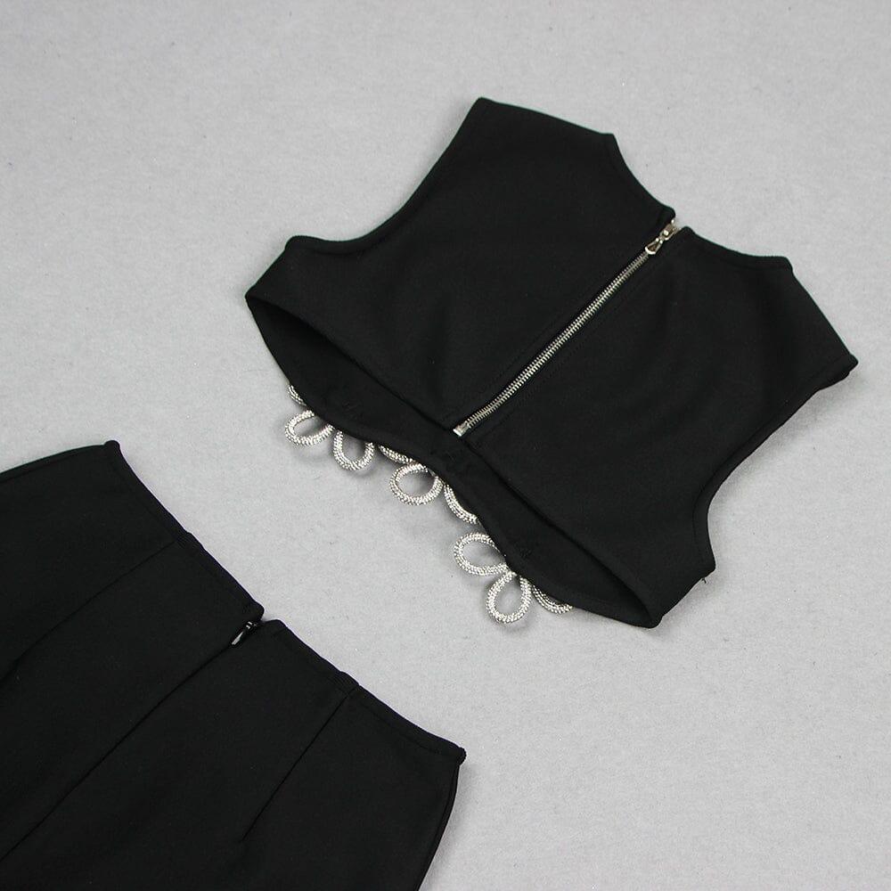 AIIZIE HOLLOW SLEEVELESS HOT RHINESTONE TOP & DRESS SET - product image