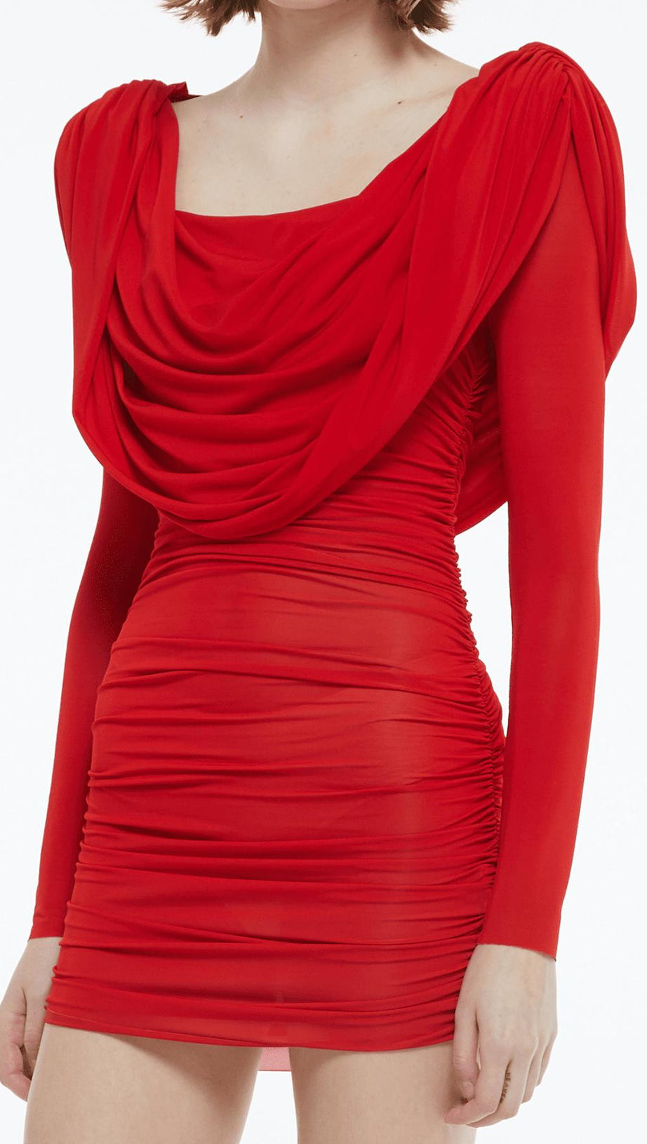 HOODED VISCOSE JERSEY MINI DRESS IN RED