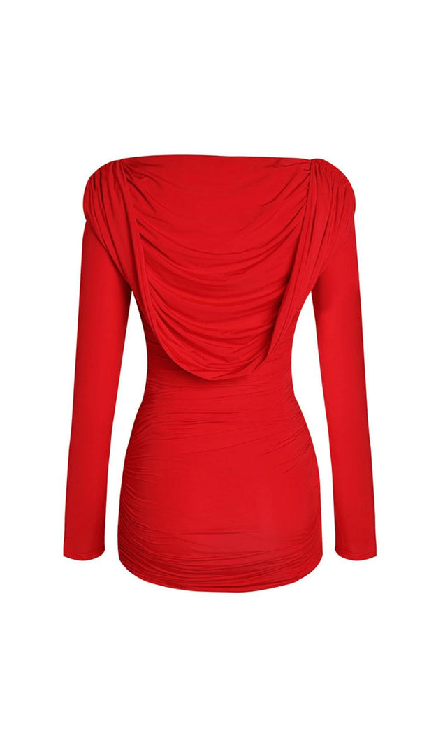 AIIZIE HOODED VISCOSE JERSEY MINI DRESS IN RED - product image