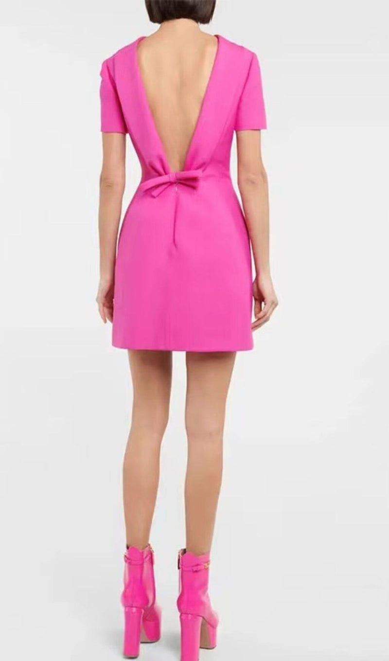 HOT PINK CREPE STRUCTURED MINI DRESS