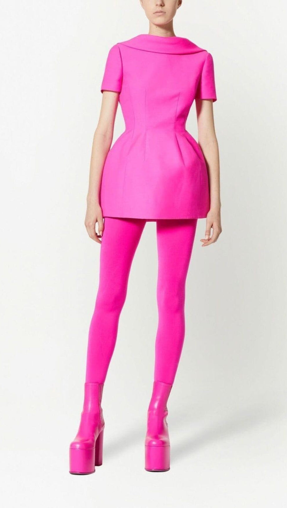 HOT PINK CREPE STRUCTURED MINI DRESS